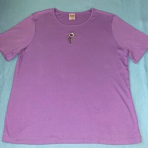 BLAIR floral embroidered short sleeve round neckline t-shirt purple NEW size L